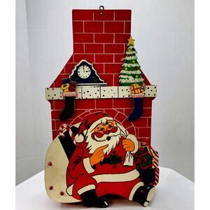 VNTG 1950's Santa With Bag Chimney Stockings Wooden Card /Mail Holder Letter Box